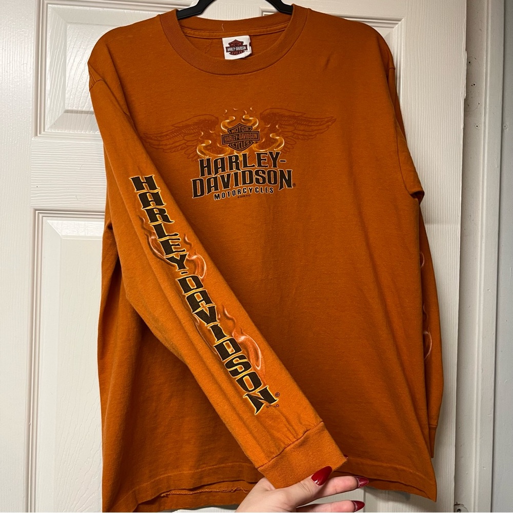 Harley Davidson orange long sleeve shirt Valley Force Pa - Picture 2 of 4
